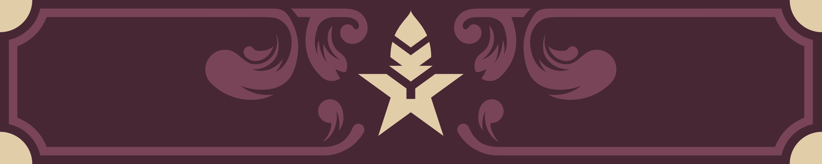 A cream colored logo in the shape of a star, with the top point splitting off to form a feather.